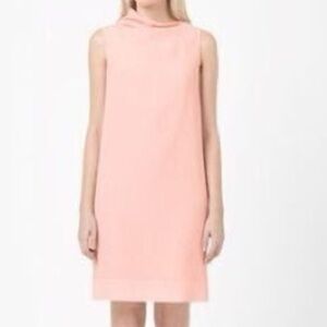COS Pink Chiffon Silk Pleated Mock Neck Sheath Dress Size 6